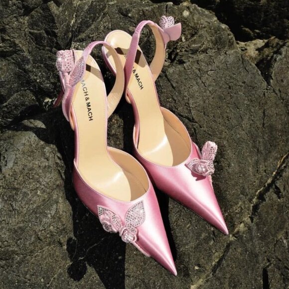 NIB MACH & MACH 110mm Wonder Tulip satin slingback pumps - Picture 2 of 6